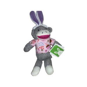Dan Dee Easter Bunny Sock Monkey 12” Plush w/ Rabbit Ears & Pink-Striped Shirt